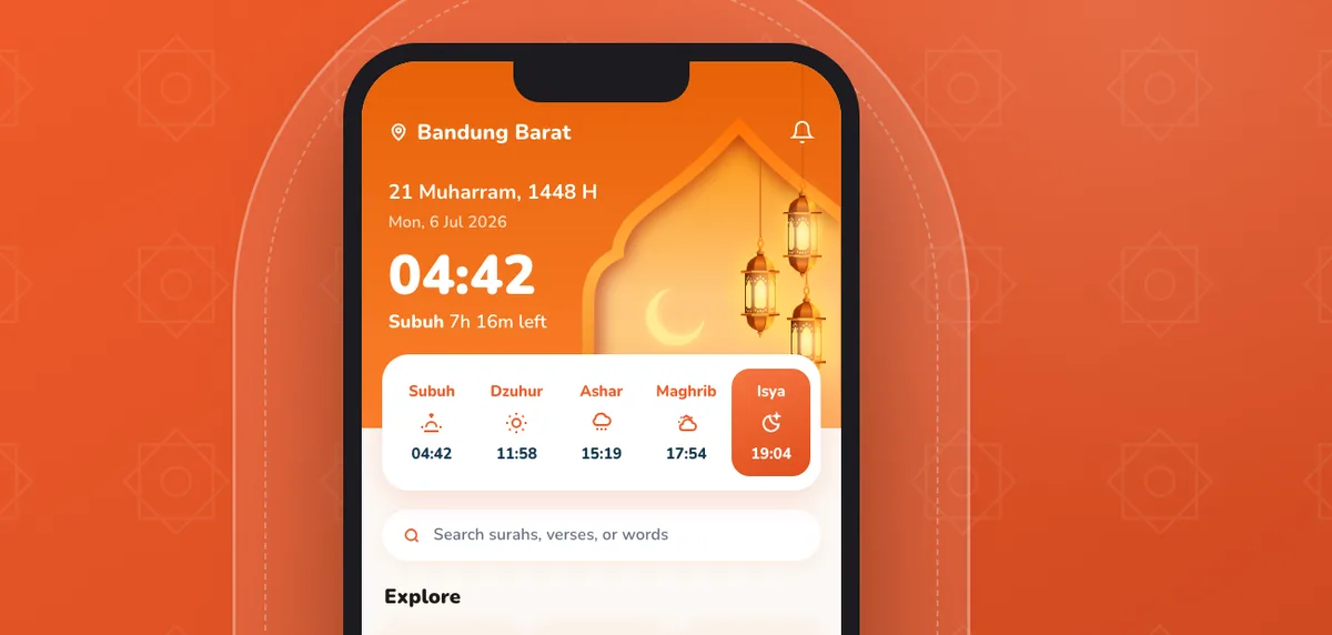 The Muslim app showing the dawn prayer time and the day's prayer schedule
